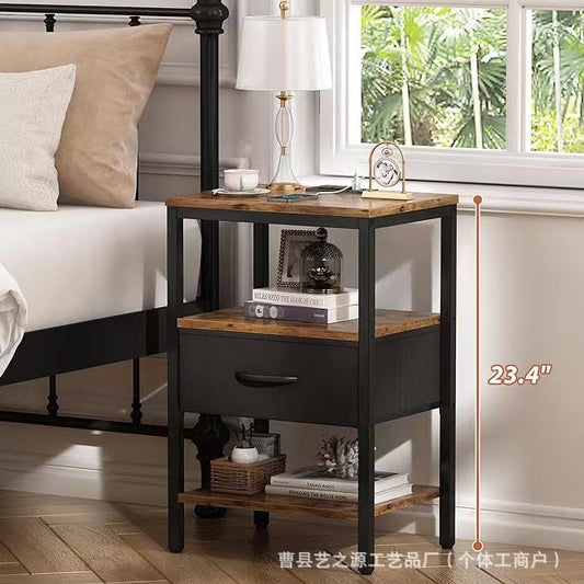 Vintage Drawer Bedside Table Multi-functional Rechargeable Household Bedside Storage Small Side Table Bedroom Storage Cabinet